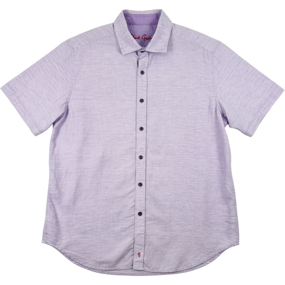 Robert Graham Linen Slub Shirt Mens XL Purple Lavender Short Sleeve Button Up